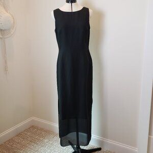 Adrianna Papell Linen Maxi Sleeveless Dress Side Split Bottom Sheer Panel Blk 8A